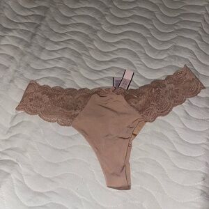 Victoria's Secret Lace-Trim Thong in Taupe Pink